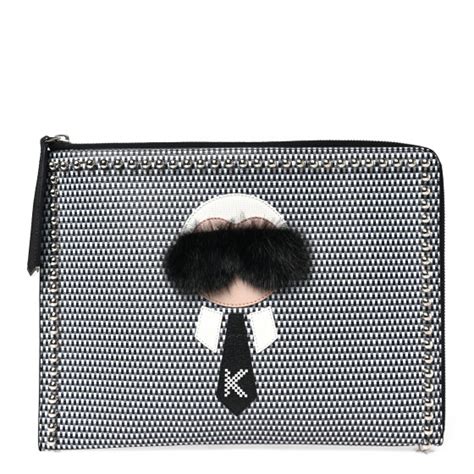 fendi karlito pouch|FENDI Calfskin Mink Fur Studded Karlito Zip Around Pouch Black .